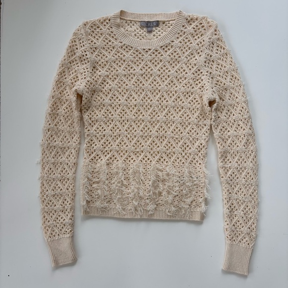 J. Crew Sweaters - J.Crew Women's Cream Pointelle Crewneck Sweater with Fringe Size XS, NWOT